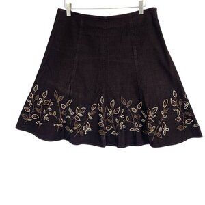 Jones New York Sport Size 10p Brown Corduroy Skirt with Embroidered Leaves